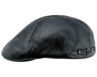 DODGER Leather Duckbill Flat Cap 6 Panel Cabbie Mens  Cabby Driving Bicycle   English  Bunnet Genuine Skin Mens Hat BLACK