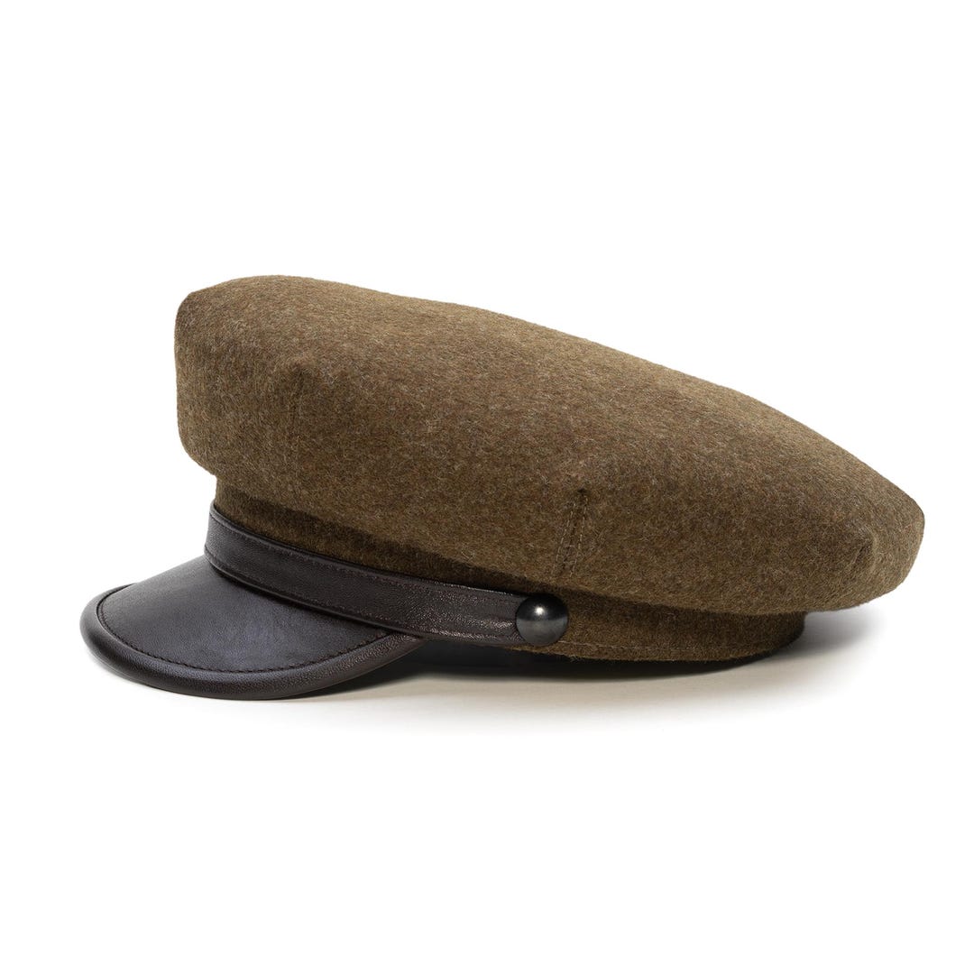 MOTO Motorcycle Biker Peaked Cap Wool Cloth Leather Brim Riding