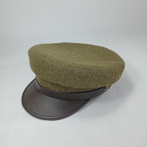 SALE!-MACIEJOWKA 54cm MODEL 4 Wool Crown Leather Visor Traditional Polish Peaked Cap Greek Fisherman Breton Captains Sailor GReEN-BRoWN