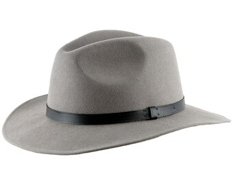 REDWOOD Wool Felt Large Brim Fedora Gambler Cowboy Western Hat Jazz Boho Mobster Gangster Crown Dressy Trilby  GRAY