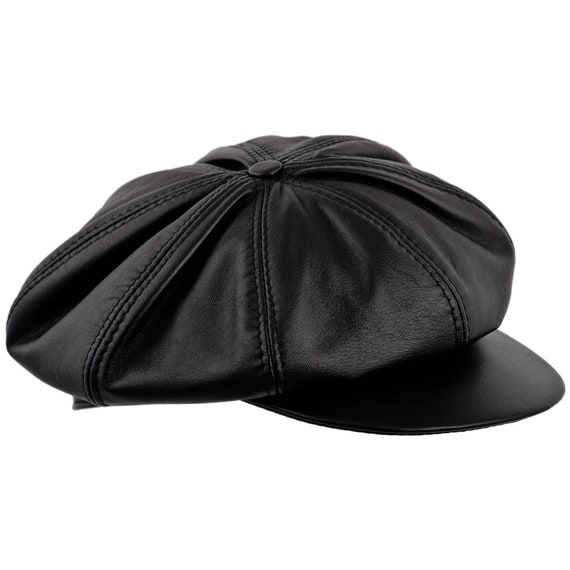 New newsboy 8 panel Hat Cap leather Russian black bakerboy look ear flat driving