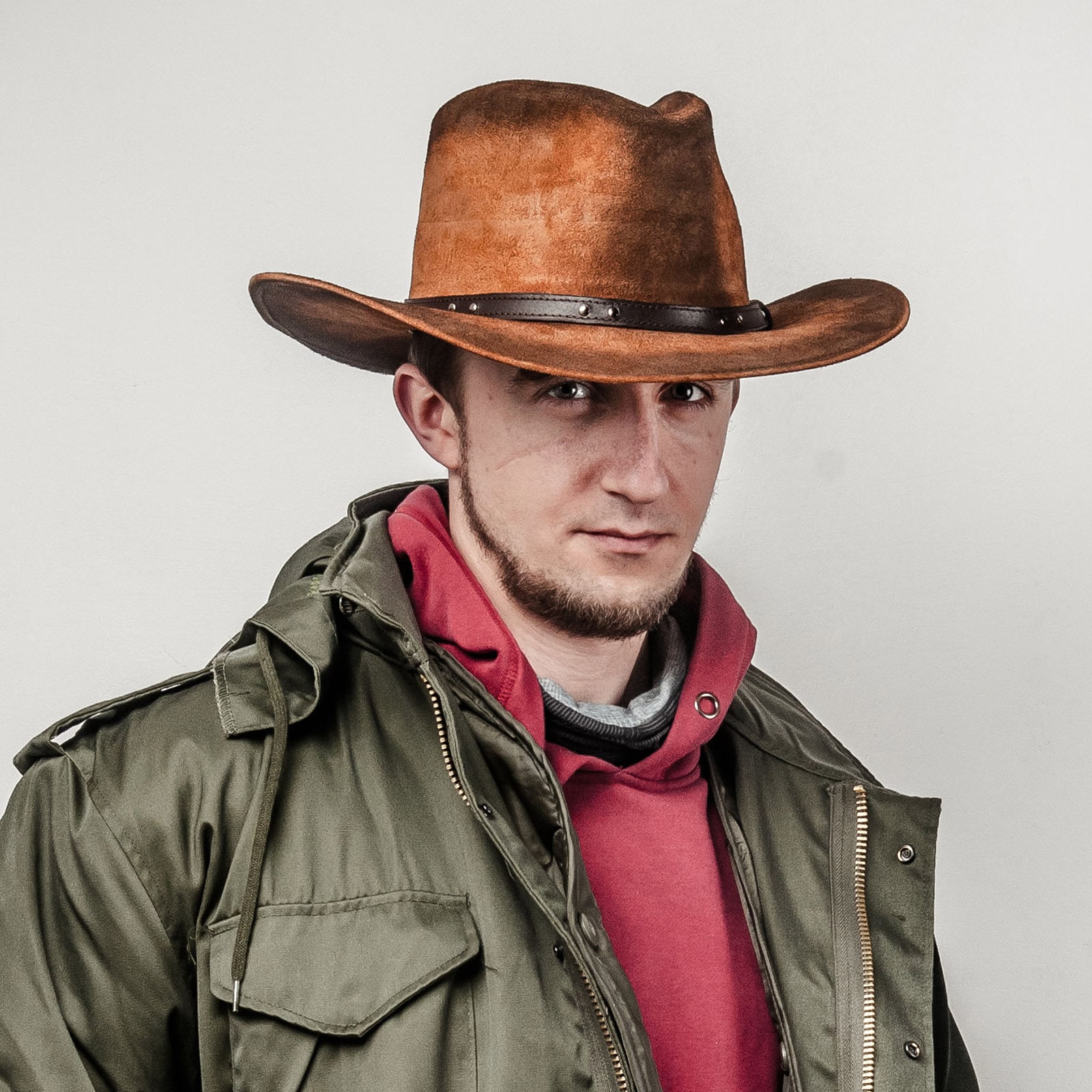 BUCKAROO Genuine Leather Western Cowboy Hat Outback Rodeo Old West Cattleman Rancher Cowman High Plains Drifter Wild West Horse Riding BROWN
