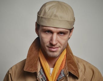 DOCKER Lightweight Cotton Beanie Cap Soft Breathable Dock Hat Sailor Leon Style Spring Summer Watch Cap Above Ear Fit BEIGE - Ship from US