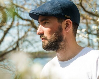 IVY FIVE Linen English Panels Summer Men Flat Cap Sixpence Derby Irish  Newsboy Golf Duckbill Drive Bicycle Paddy Airy nAVY BLUE