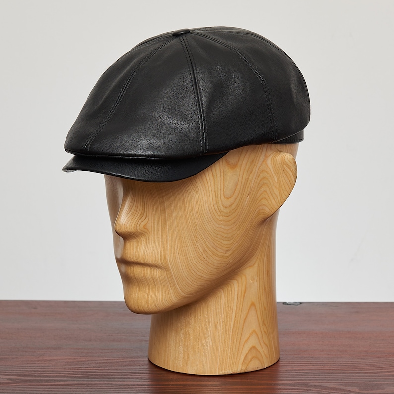 TONY Genuine Leather 8 Panels Flat Ivy Cap Irish Poor Boy Applejack Baker Boy Scally Crook Ivy Bandit Dai Natural Skin Hat BLACK image 8