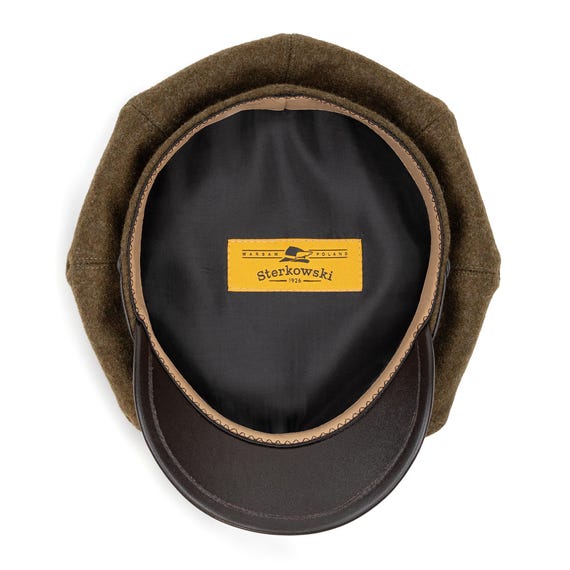 MOTO Motorcycle Biker Peaked Cap Wool Cloth Leather Brim