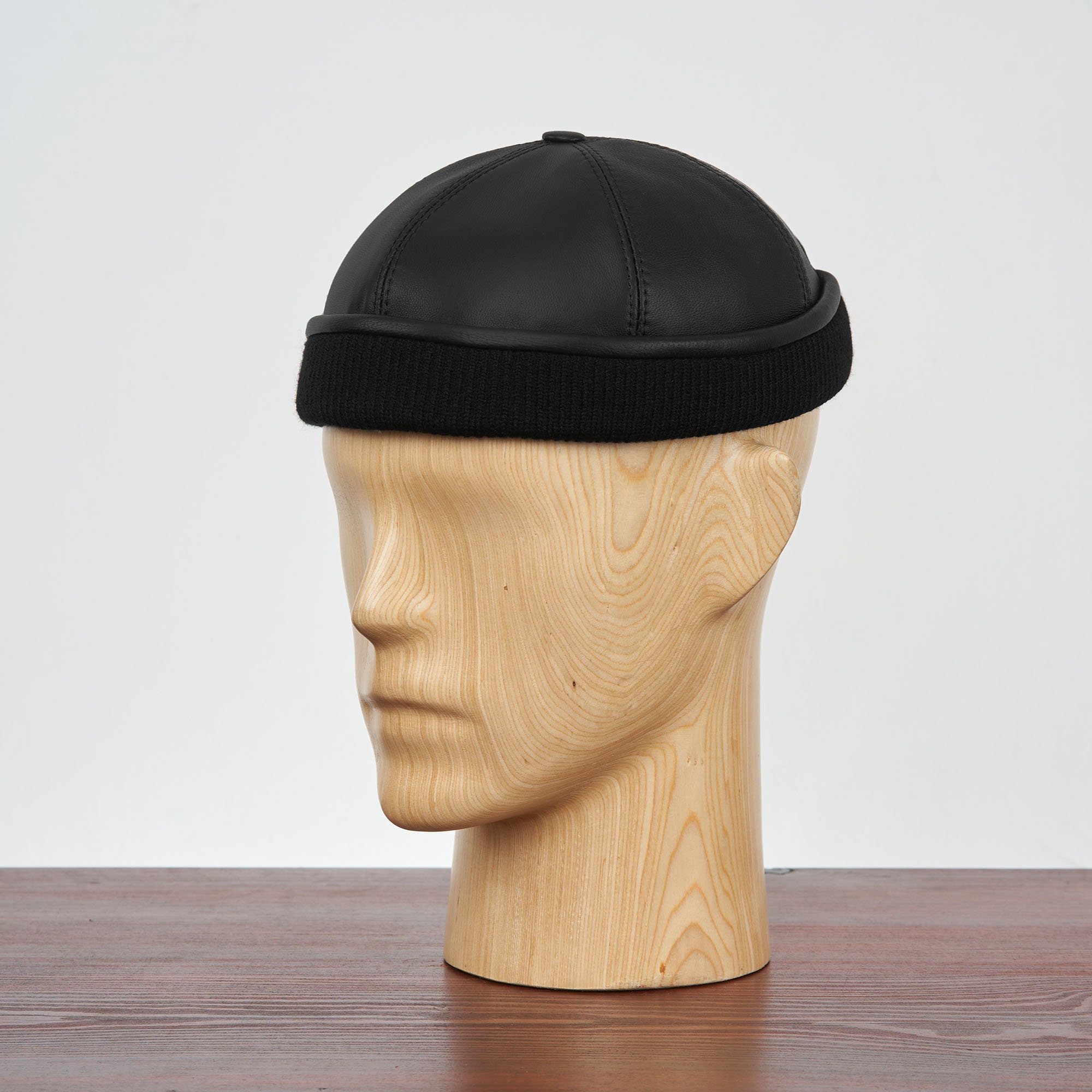 LEON Genuine Leather Docker Beanie - Winter Skull Cap Sailor