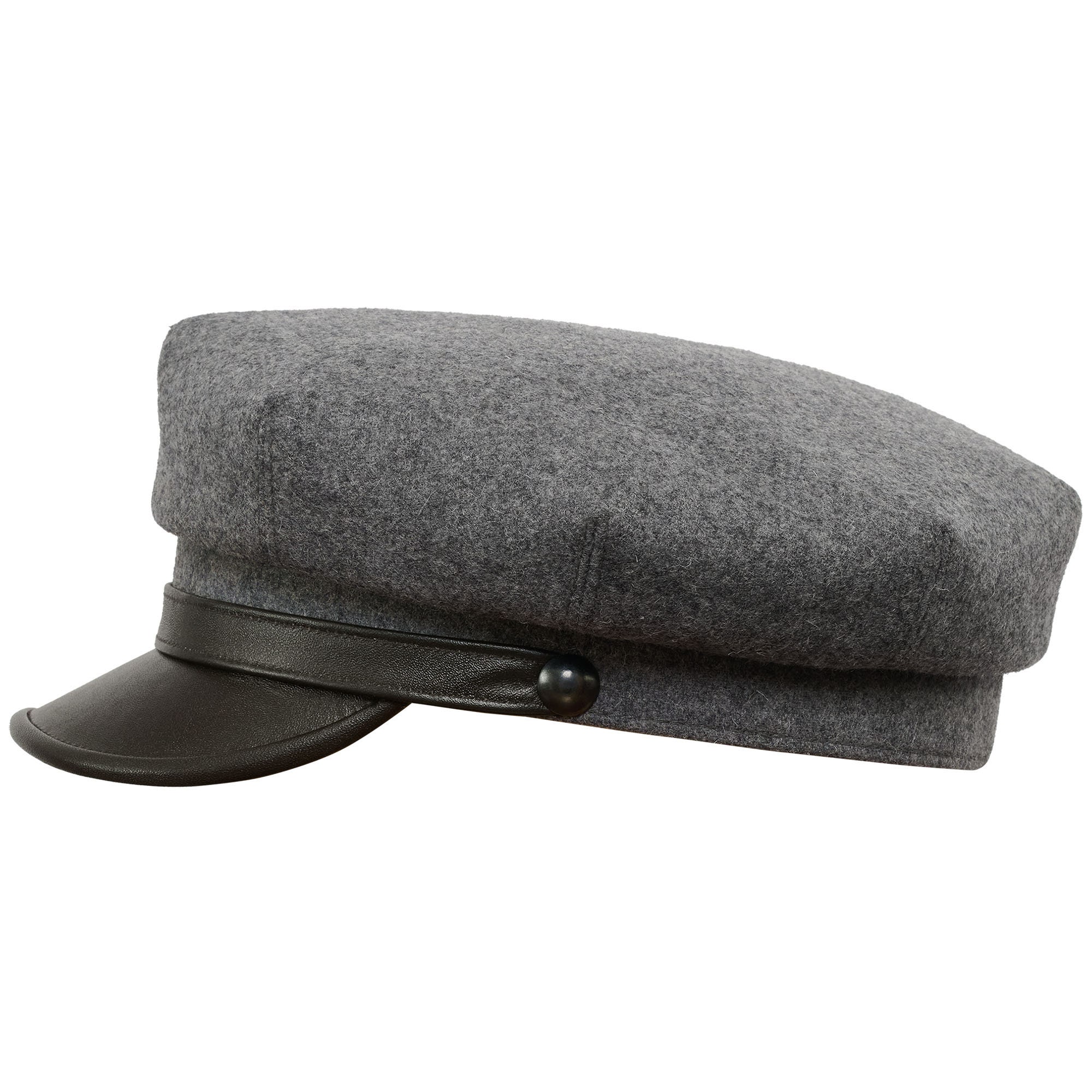 MOTO Motorcycle Biker Peaked Cap Wool Cloth Leather Brim