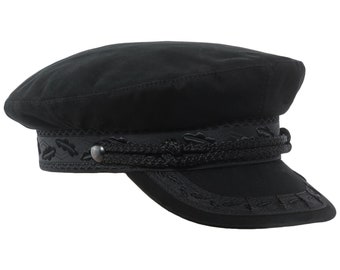 KASHUBIA MODEL 3 Cotton Merchant Fleet Officer Sailor Mariner Captains Spring Hat Trawler Dragger Seafarer Yachtsman Peaked Sun Cap BLACK