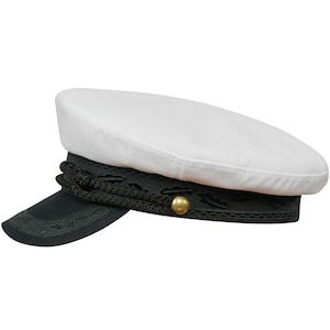KASHUBIA MODEL 3 Cotton Merchant Fleet Officer Sailor Mariner Captains Spring Hat Trawler Dragger Seafarer Yachtsman Sun Cap WHITE-bLACK