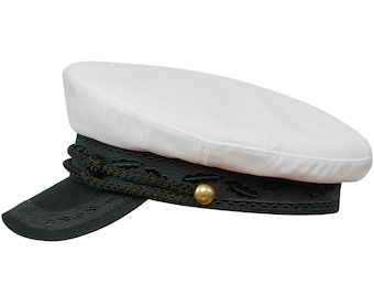 KASHUBIA MODEL 3 Cotton Merchant Fleet Officer Sailor Mariner Captains Spring Hat Trawler Dragger Seafarer Yachtsman Sun Cap WHITE-bLACK