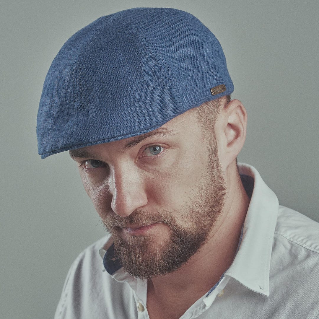 Rusty Crook SALE RUSTY 61cm Linen Flat Cap Blue Duckbill Mens Summer Cabbie Driving ...