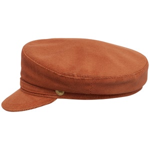 PIREUS Cotton Corduroy Greek Fisherman Breton Cap Sailor Captains Nautical Skipper Seaman Mariner Boatman Sea Yachtsman Trawler Hat ORANGE