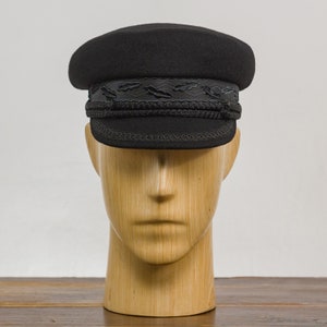 CHANDLER Wool Fiddler Cap With Embroidered Tape Twine Seaman - Etsy