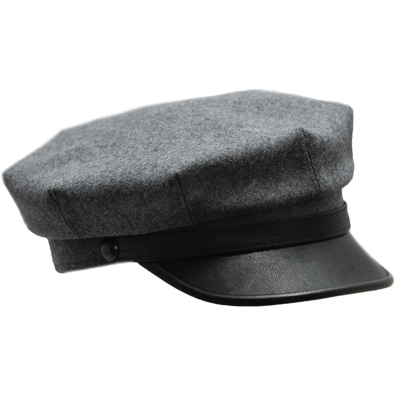 1940s Mens Hats | Fedora, Homburg, Pork Pie Hats     MOTO Motorcycle Biker Peaked Cap Wool Cloth Leather Brim Riding Harley Chopper Cruiser Wild One Marlon Brando Moto Retro Hat GRAY-BLACK  AT vintagedancer.com