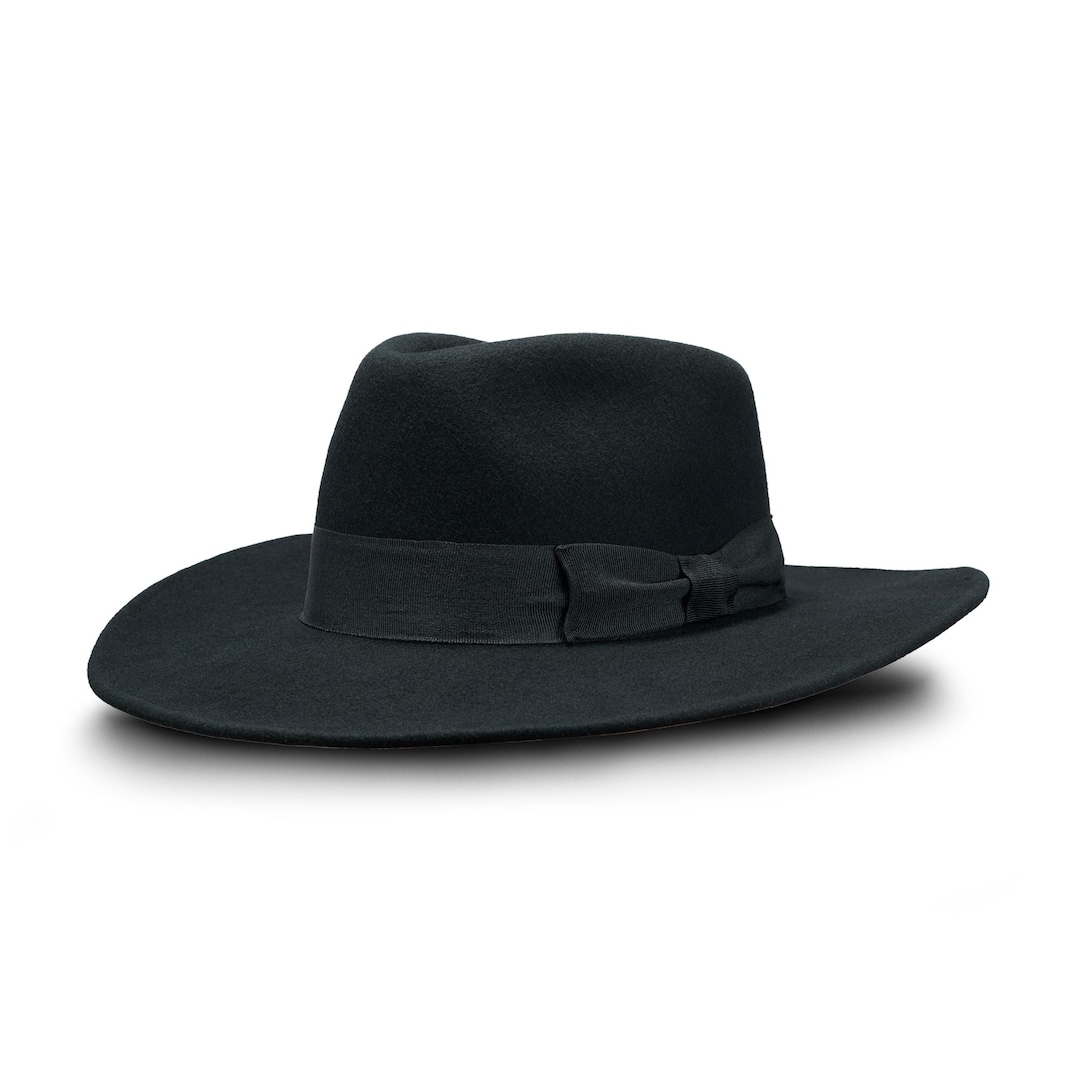 CHICAGO Wool Felt Teardrop Fedora Top Wide Brim Gambler Hat Jazz
