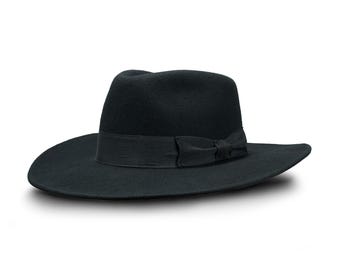 CHICAGO Wool Felt Teardrop Fedora Top Wide Brim Gambler Hat Jazz