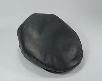 PROMOÇÃO! - Boné Byron de couro, 60 cm, com abas dobráveis para as orelhas, estilo jornaleiro inglês, boné de golfe, boné de couro natural, preto.