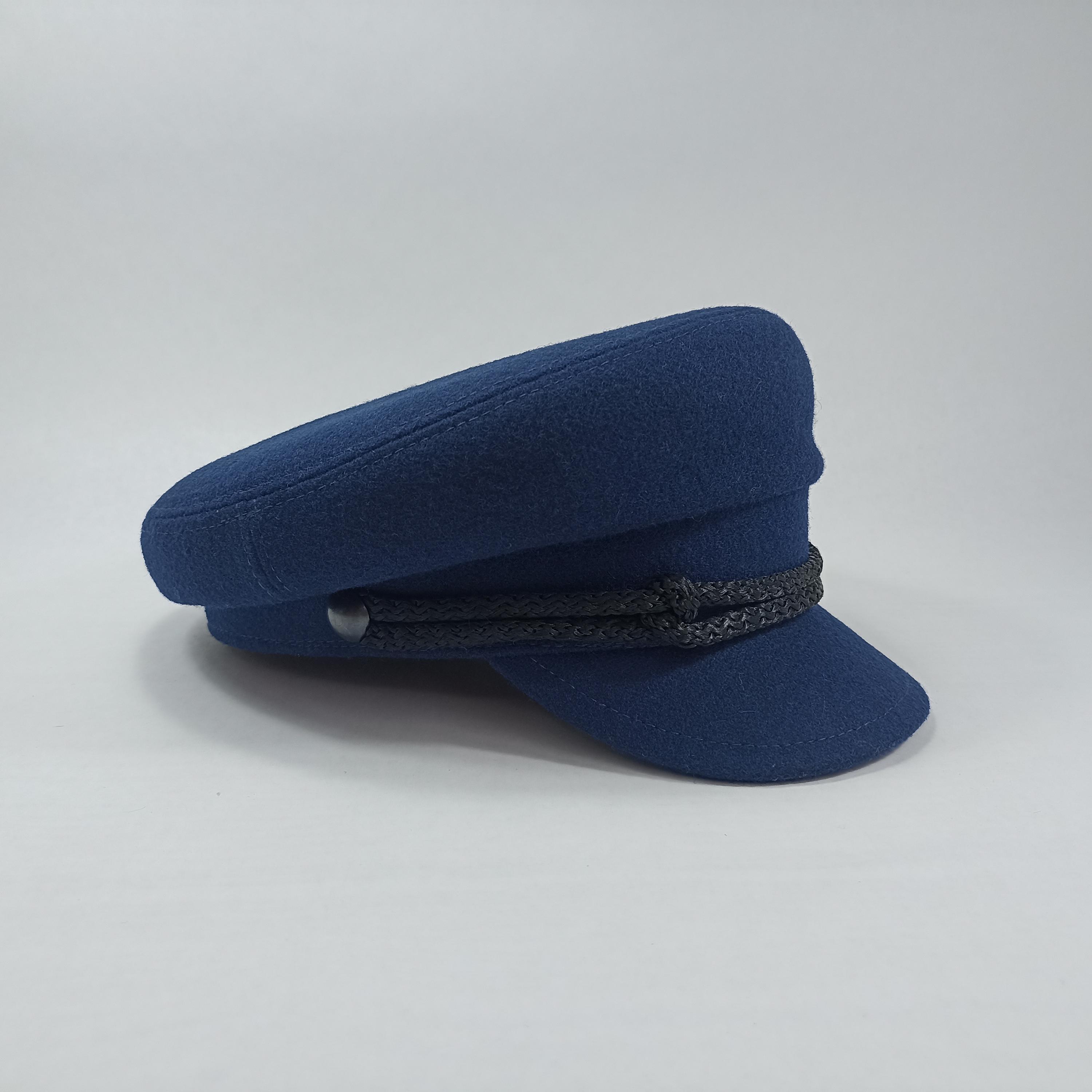 SALE!-MACIEJOWKA 59cm MODEL Wool Cloth Traditional Polish Peaked Twine  Cap Breton Greek Fisherman Captains Sailor Nautical NaVY BLuE