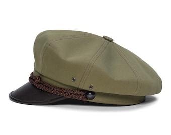 HARLEY - gorra de motocicleta de algodón puro y cuero - oliva / marrón