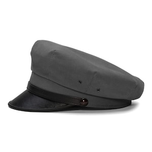 Casquette de motard rockabilly ELVIS en coton gris, style rétro, en cuir naturel, à visière grise, inspirée des années 60 et des années urbaines.
