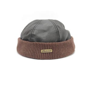 NAVY HORLOGE 54 cm leren dockerpet bruine Dock Worker Stuwadoor Longshoreman pet met ribbels Sailor Military wintersok Skull Skin Hat