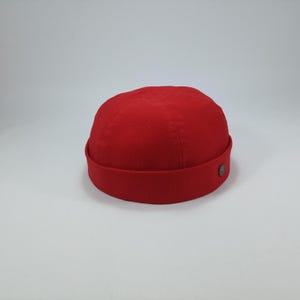 SALE-DOCKER Panama Cotton-Beanie Cap Soft Breathable Dock Hat Sailor Leon Style Longshoreman Spring Summer Watch Cap Above Ear Fit RED