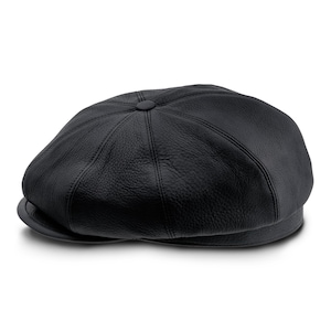 BRIAN gorra clásica de hombre con visera abrochada de cuero genuino NEGRA