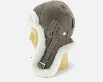 SALE BOMBER 59cm Leather Trapper Cap brown Shearling Winter Chapka Ushanka Pilot Genuine Earflap Trooper Sherpa Russian Soviet Warm Ear Tabs