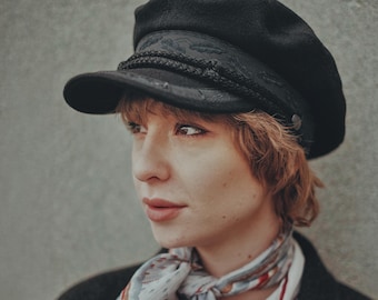 KASHUBIA MODEL 1 Wool Merchant Fleet Officer Sailor Mariner Captains Hat Trawler Dragger Maritime Seafarer Boatswain Yachtsman Cap BLACK