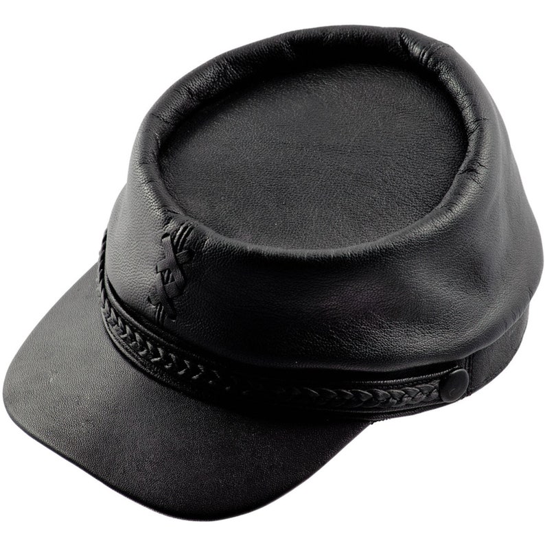 PATRIOT gorra quepis de guerra civil estadounidense de cuero natural con correa trenzada NEGRO imagen 4