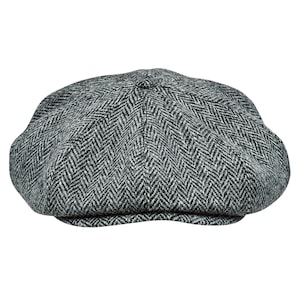 PEAKY Casquette gavroche 8 panneaux Harris tweed véritable écossais Apple Bandit Hooligan Ivy Grande couronne chapeau de golf Laine GRIS-NOIR image 4