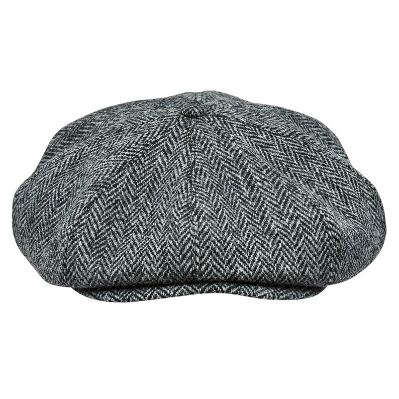 PEAKY Casquette gavroche 8 panneaux Harris tweed véritable écossais Apple Bandit Hooligan Ivy Grande couronne chapeau de golf Laine GRIS-NOIR image 4