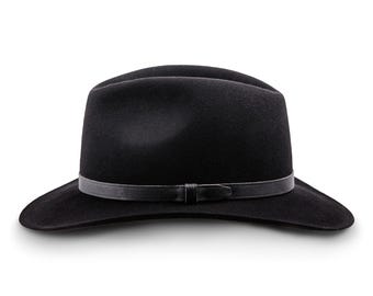 REDWOOD Wool Felt Large Brim Fedora Gambler Cowboy Western Hat Jazz Boho Mobster Gangster Crown Dressy Trilby BLACK
