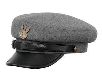 LEGION MACIEJOWKA Wool Cloth Leather Bill Polish Rifleman Historical Cap Military Headgear Large Size gRAY-bLACK