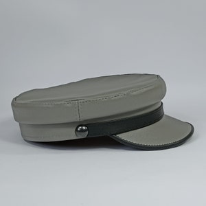 SALE!-TRAWLER 58cm Genuine Leather Breton Greek Fisherman Cap Sailor Captains Nautical Skipper Seaman Mariner Boatman Seafarer Peaked GRAY