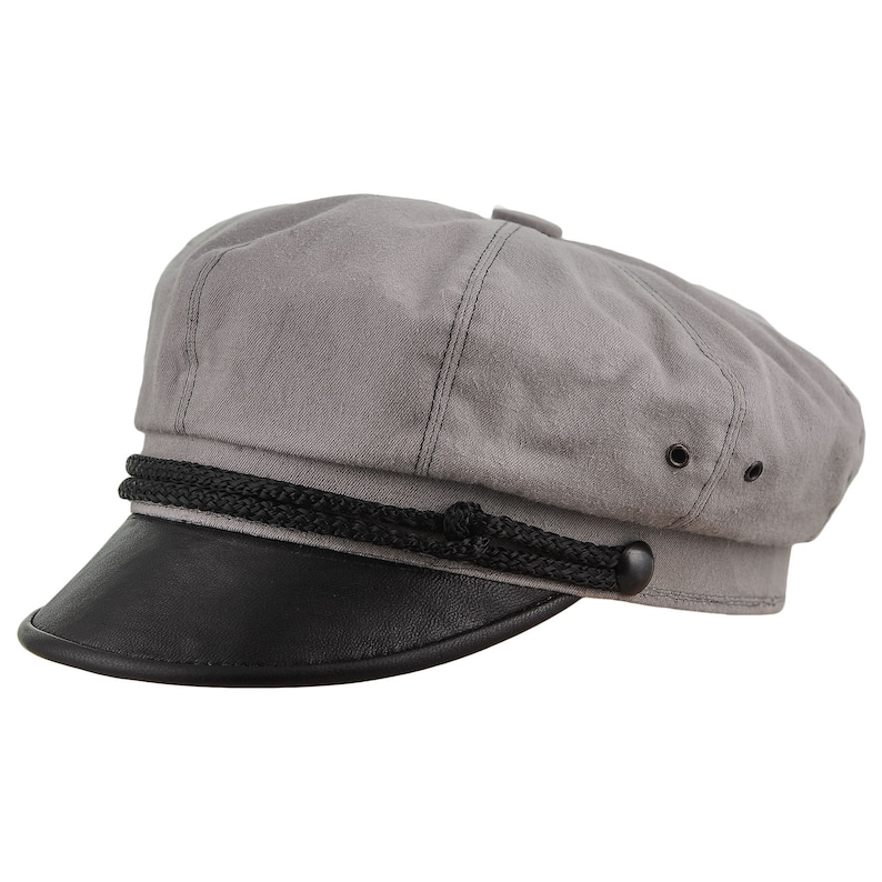 New Edwardian Style Men’s Hats 1900-1920 HARLEY Cotton Leather Visor Vintage Motorcycle Cap Rockabilly Punk Style Biker Chopper Cruiser Marlon Brando Motorcyclist Hat GRAY-BLACK $62.00 AT vintagedancer.com