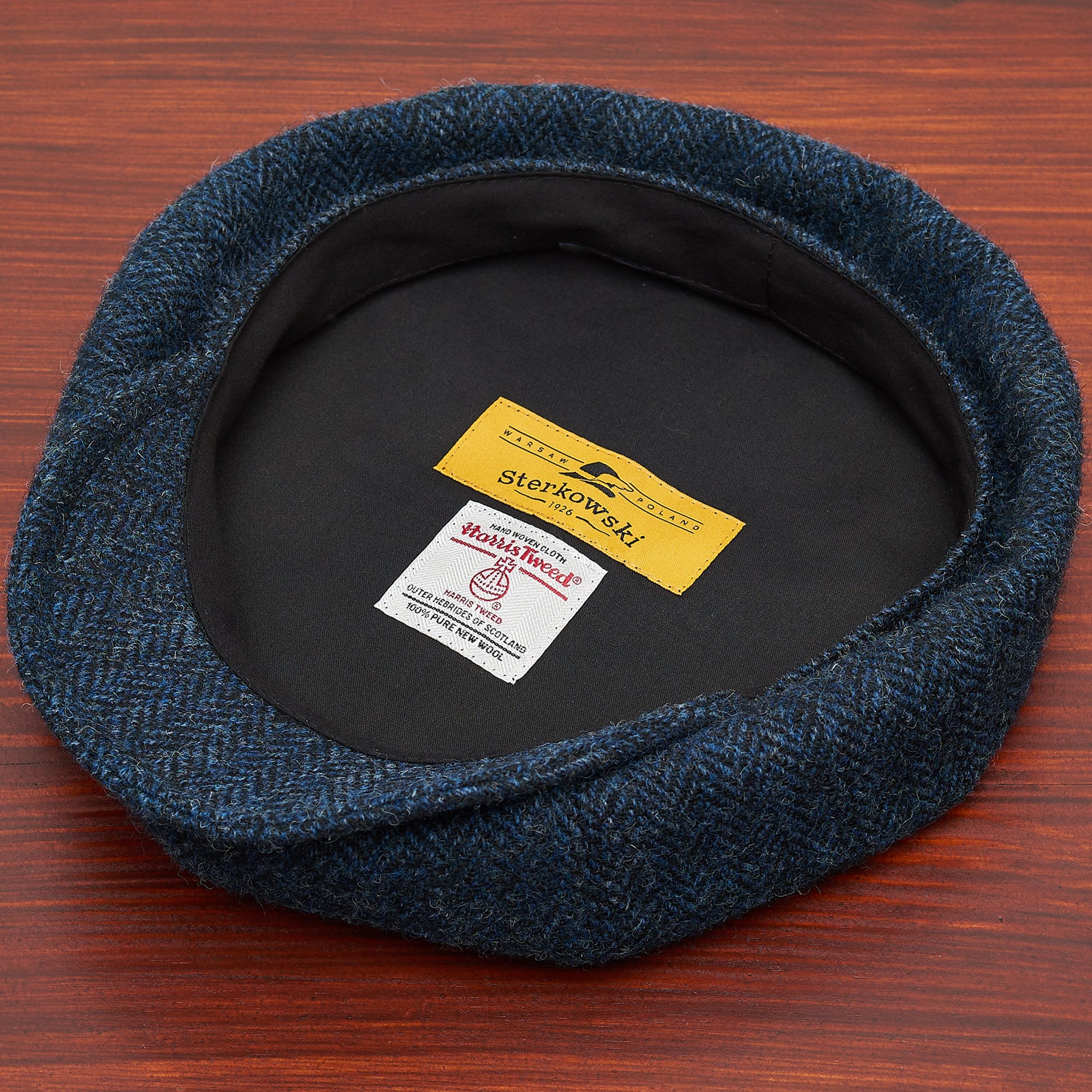 Peaky Genuine Authentic Scottish Harris Tweed 8 Panel Newsboy Cap Traditional Apple Bandit Large Crown Golf Hat Gangster Wool Blue - Black