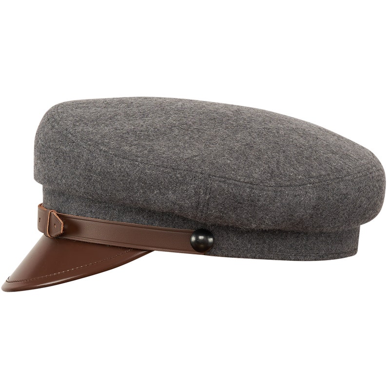 1930s Style Mens Hats and Caps     MACIEJOWKA MODEL 1 Wool Cloth Lacquered Peaked Cap Cabbie Chauffeur Hat Train Conductor Coachman Railway Gatekeeper Chauffer Cap gRAY-bROWN  AT vintagedancer.com