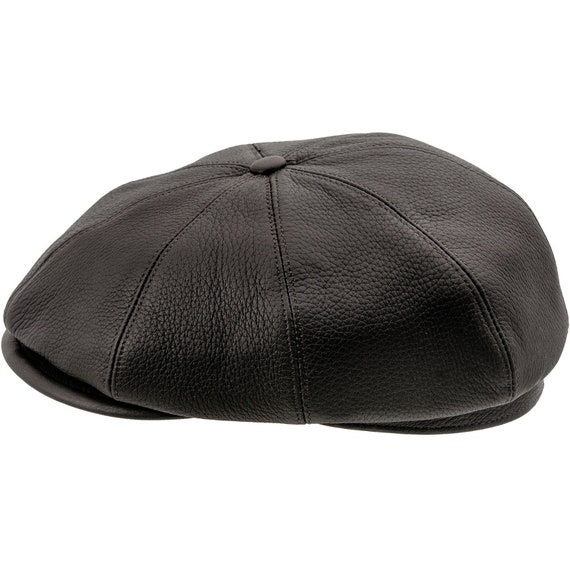 BRIAN Natural Leather Flat Cap 8 Panels 