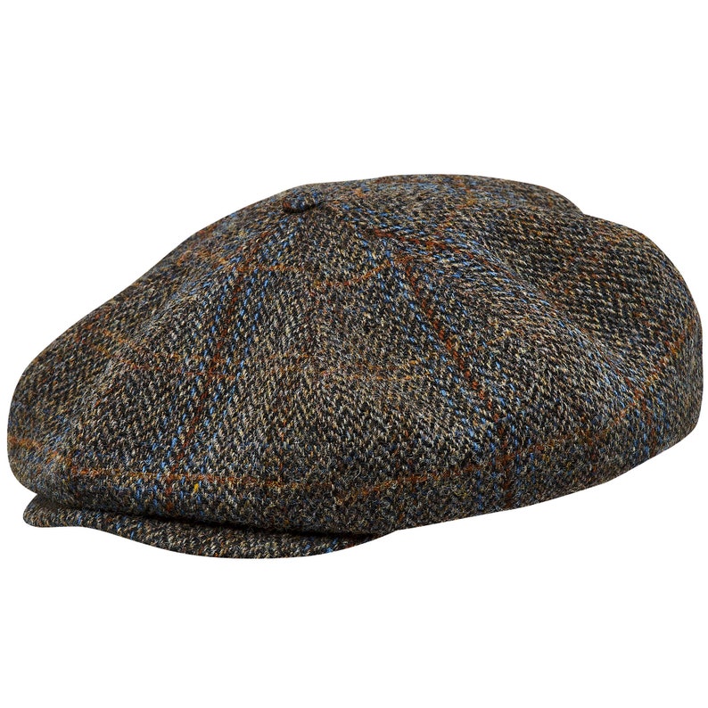 PEAKY véritable Gavroche écossaise Harris Tweed 8 panneaux pour homme Casquette plate grande couronne Chapeau de golf en laine fait main Casquette Irish Baker Boy MARRON-BLEU image 4