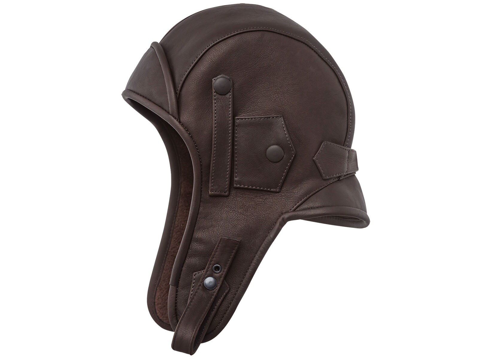 KARELIA Genuine Leather Pilot Aviator Motorcycle Cap Polar Fleece Lining Steampunk Trapper Chapka Ushanka Earflap Sherpa Hat BROWN