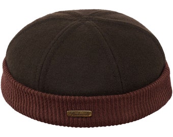 NAVY WATCH Wool Cloth Dock Worker Beanie Stevedore Longshoreman Cap with Ribbing Sailor Military Leon Docker Winter Sock Skull Hat BROWN