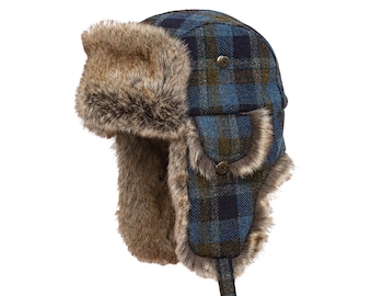 LUMBERJACK Shetland Wool Warm Aviator Chapka Pilot Woodcutter Ushanka Logger Earflap Sherpa Woodsmen TreeFeller Woodchopper Hunting Hat BLUE