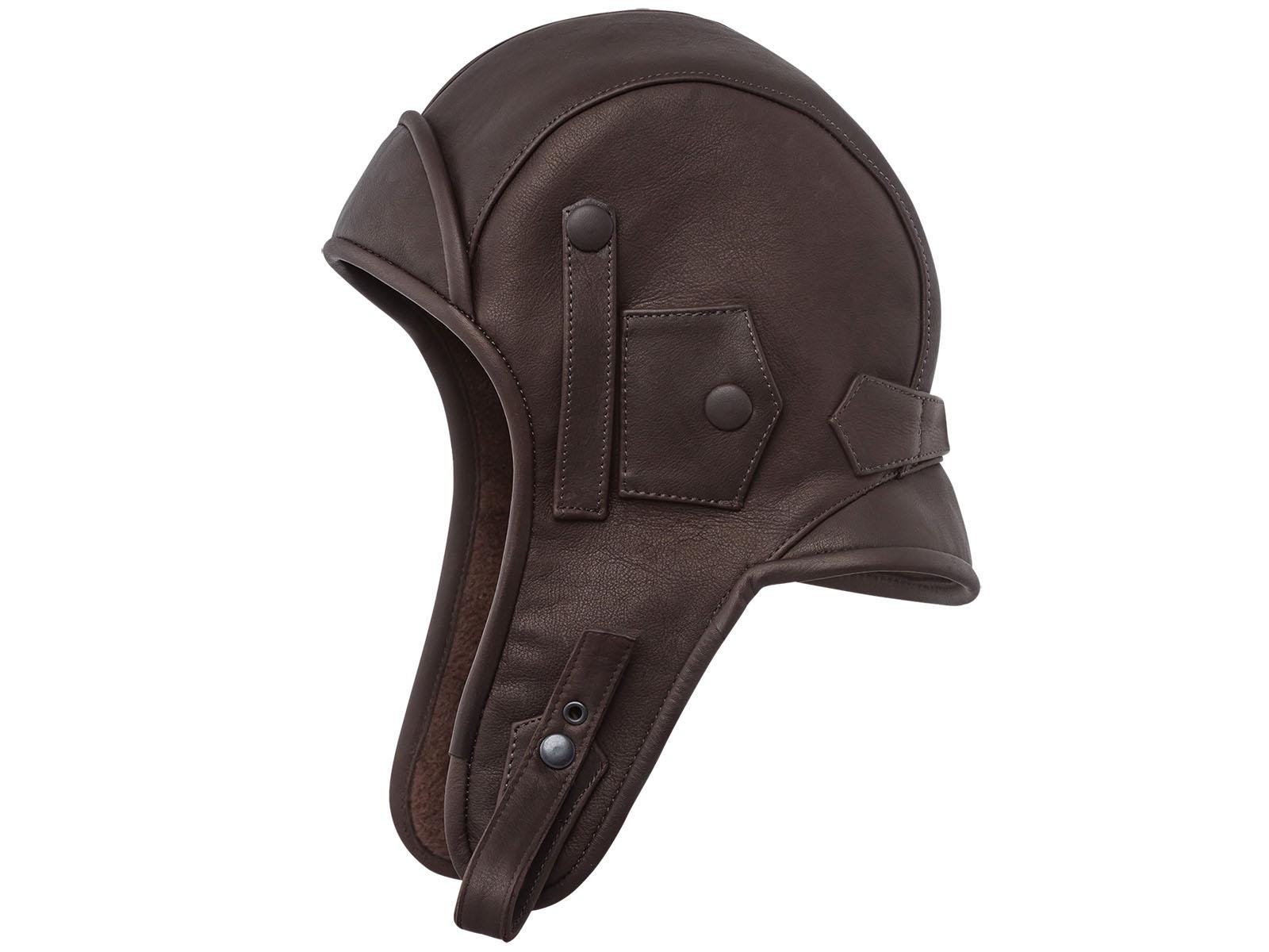 KARELIA Genuine Leather Pilot Aviator Motorcycle Cap Polar Fleece