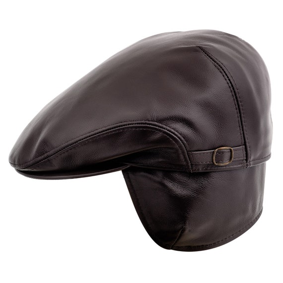 BYRON Leather Flat Cap With Foldable Earflap Ear Tabs Natural