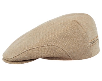 SALE - DERBY Linen and Cotton Flat Cap Breathable Mesh Lining Summer Spring Vented Sun Protection Beach Festival Bunnet BEIGE