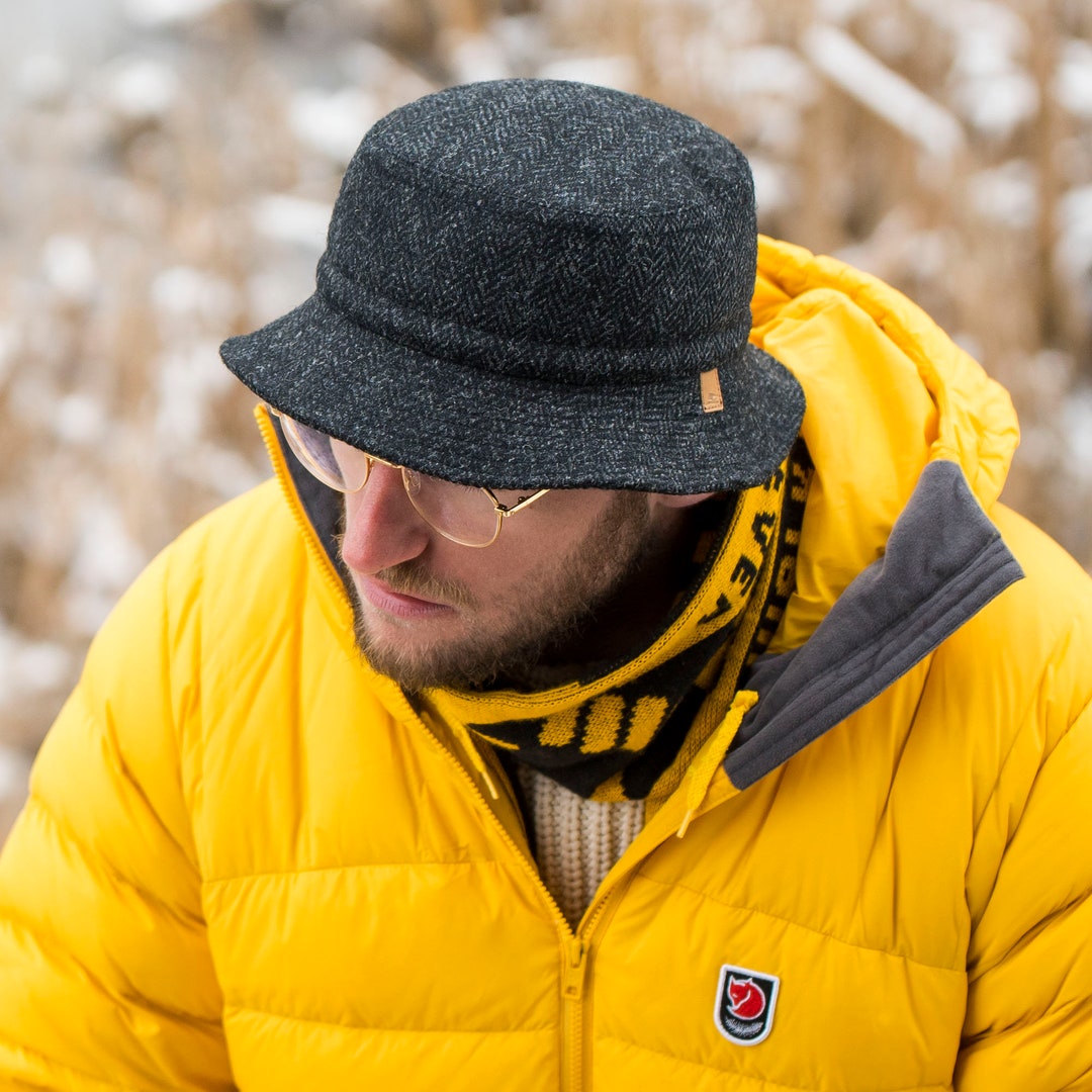 GLEN Harris Tweed Bucket Wool Hat Warm Quilted Lining Boonie