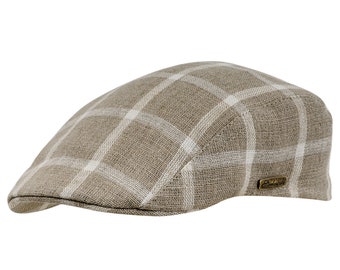 SALE - GECKO Linen  Summer Flat Cap English Jeff Bunnet Spring  Breathable Vented Sun Protection  BEIGE-wHITE