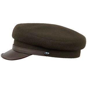 DANUBE MOD 4 Wool Crown Leather Visor Traditional Polish Peaked Cap Greek Fisherman Breton Captains Nautical Skipper Fiddler BROWN